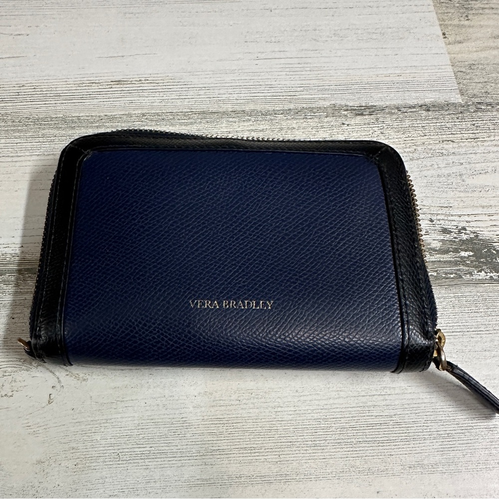 Vera Bradley Blue &‎ Black Zip Around Faux Leather Wallet - Picture 2 of 5